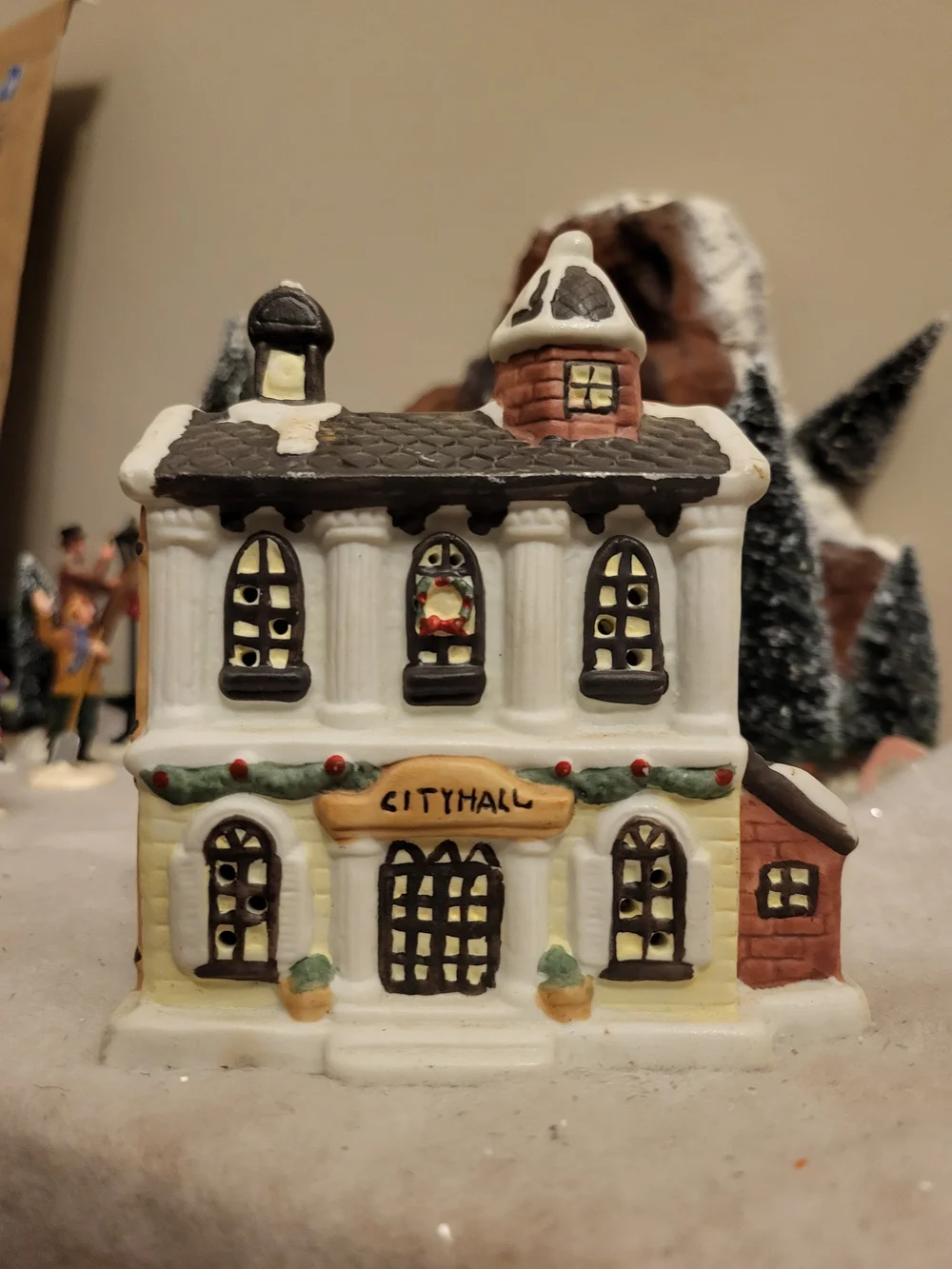 Vintage Victorian Village Collectibles Ceramic City Hall Christmas Village Light